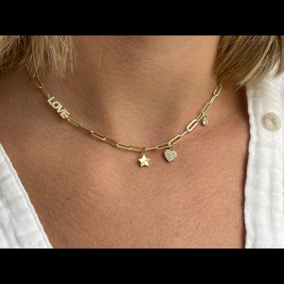 Gold paper clip chain necklace,charm necklace love necklace - Picture 3 of 7